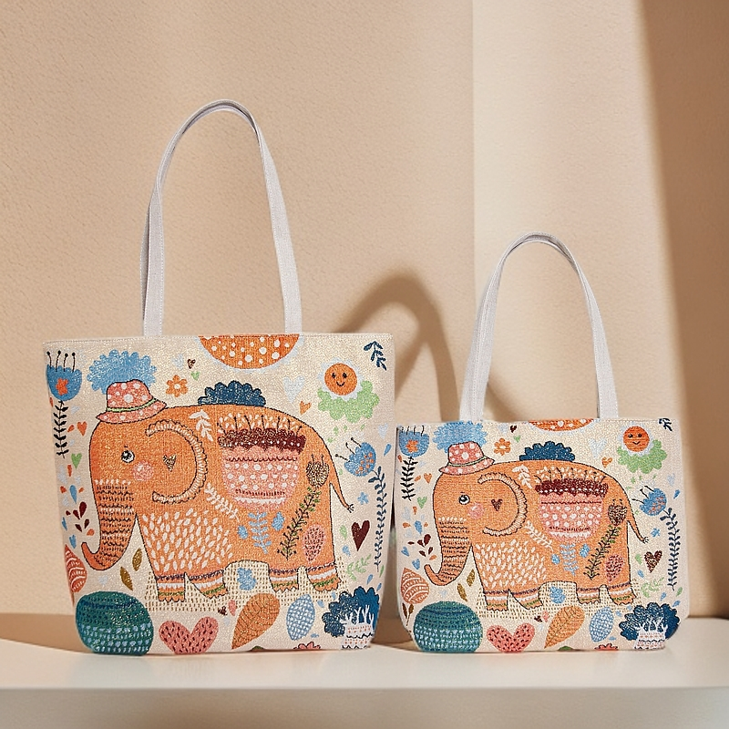 卡通大象帆布包女时尚刺绣单肩包大容量手提包休闲百搭高颜值文艺