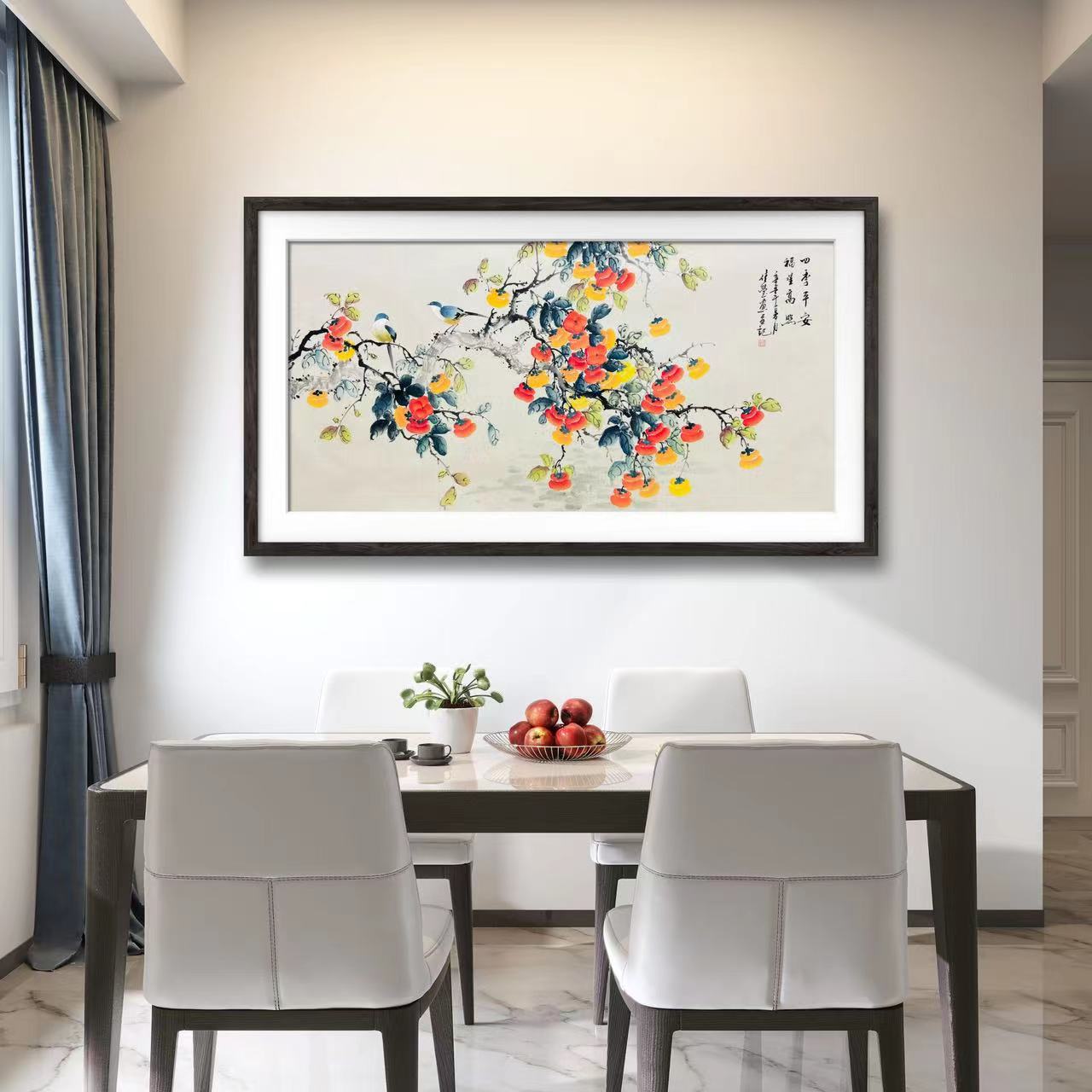 宣纸手绘柿柿如意图仿古宣未装裱仅画芯四尺餐厅客厅工作室挂画