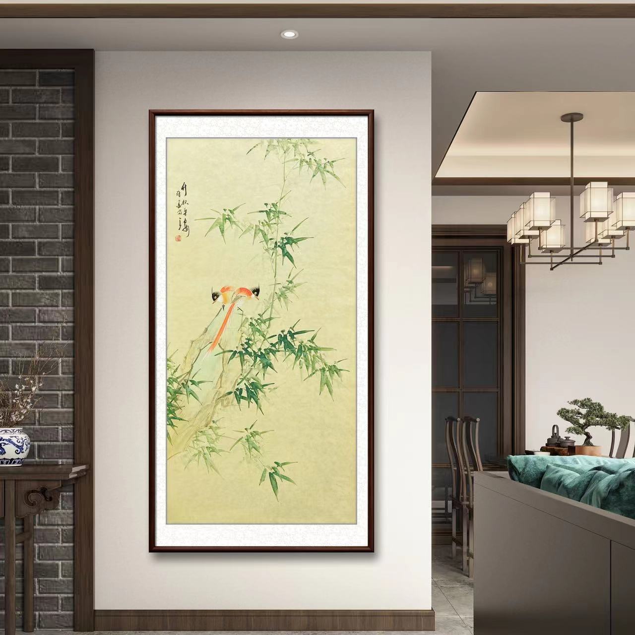 宣纸手绘竹报平安四尺画芯138×69竹子图竖幅字画玄关走廊国画作品
