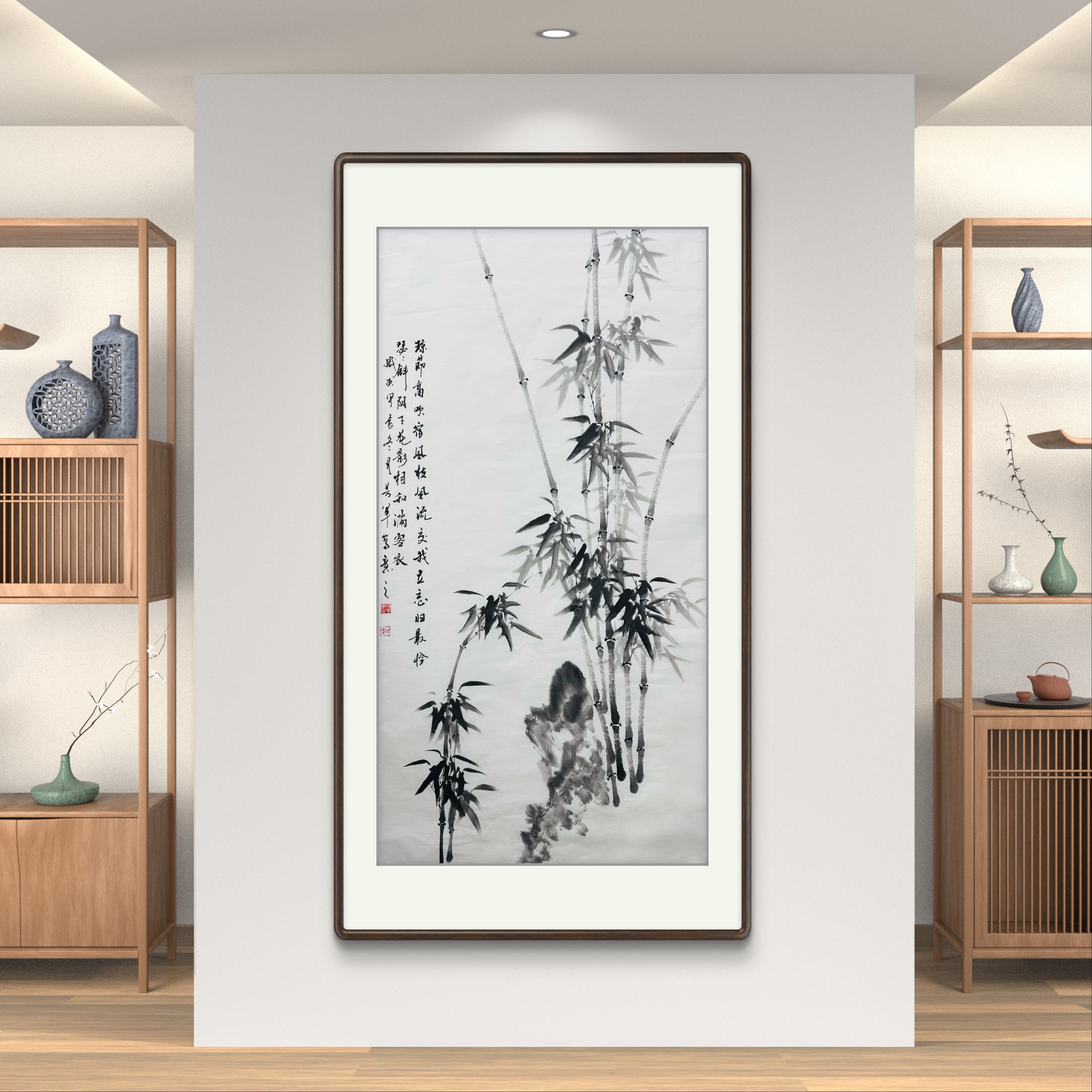 《墨竹》纯手绘国画四尺竹子竖幅手工画玄关茶室挂画作品文玩探宝