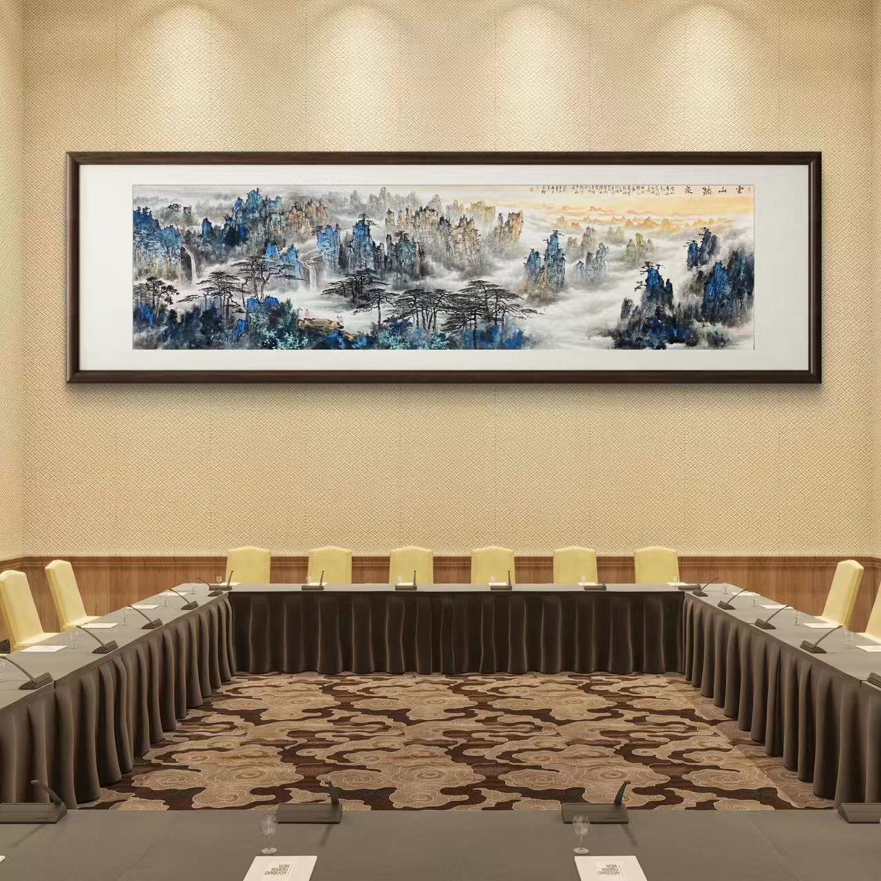 云山听泉345×96cm小丈二手绘山水办公室客厅挂画文玩探宝