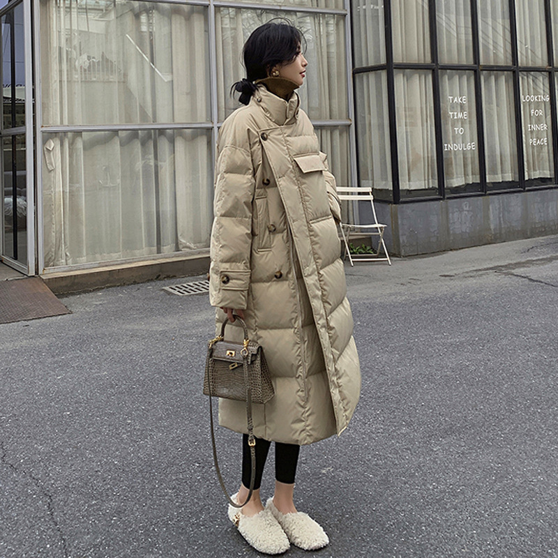 2023年女冬季韩版新款时尚羽绒服中长款宽松设计感加厚羽绒羽绒棉