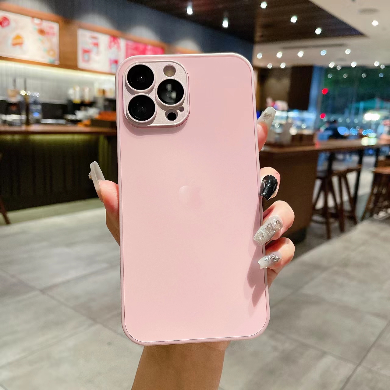 少女简约纯色渐变电镀直边镜头全包女款网红可爱防摔ins爱心