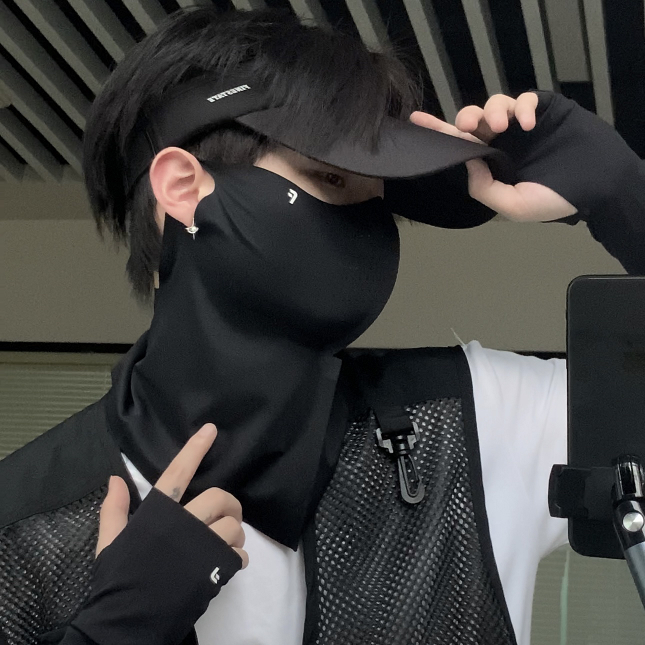 专业户外穿搭夏季防晒帽面基尼冰袖空顶帽面罩口罩鸭舌