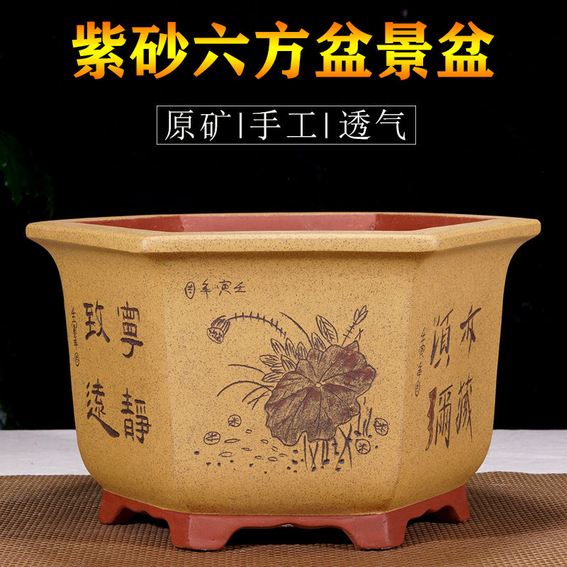 宜兴紫砂仿古盆景花盆长方形大马槽六方精品客厅榕树清仓创意