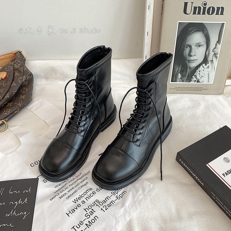 红蜻蜓牌ins后拉链马丁靴薄款英伦风百搭短靴子2023年新