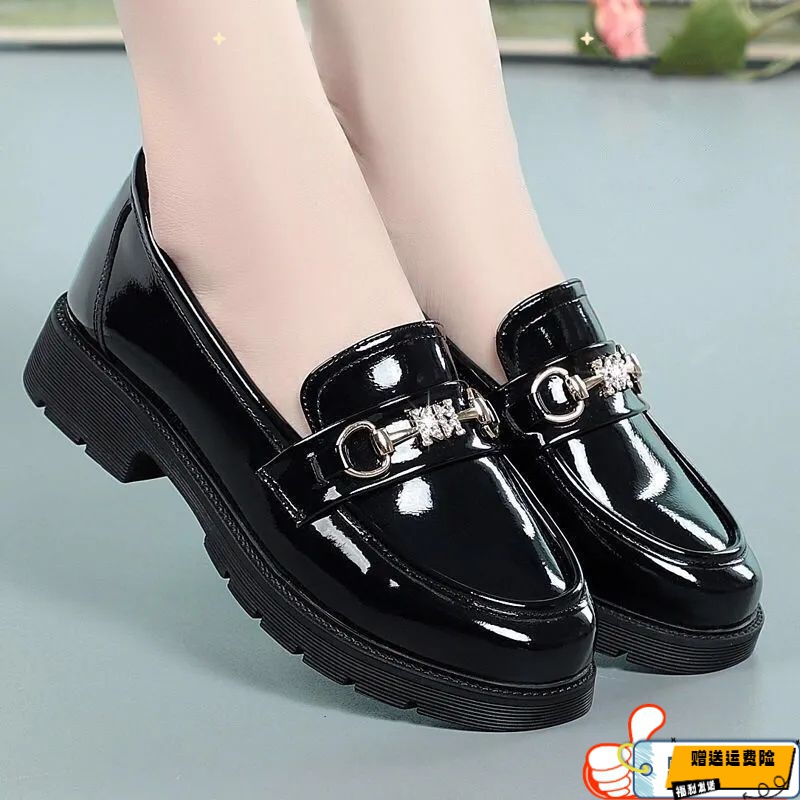 红蜻蜓牌软皮2023春秋新款英伦风中跟小皮鞋百搭职业鞋粗