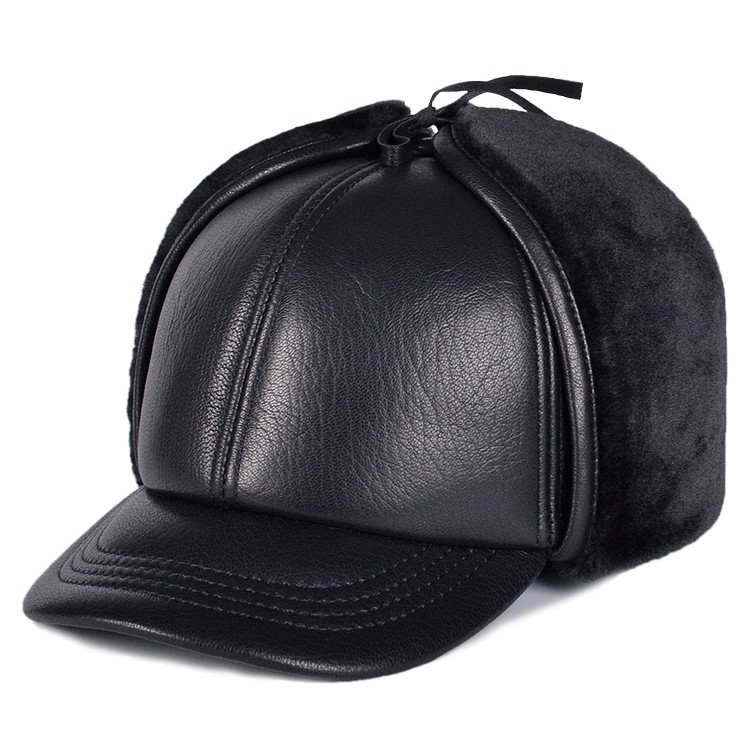 冬季皮帽子男真皮鸭舌帽中老年雷锋帽保暖护耳东北老头老人爷爷帽