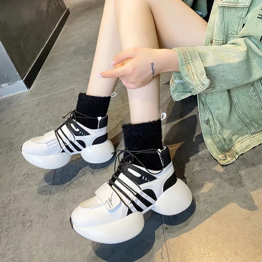 爆款老爹鞋女2023新款夏秋款网红百搭厚底增高高帮运动小白鞋时尚