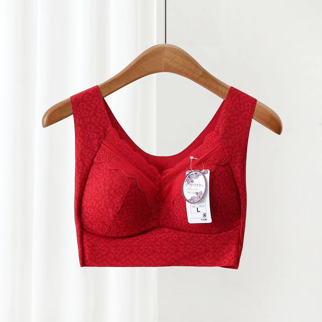 大红色无钢圈聚拢收副乳女士文胸 喜庆 结婚 本命年 舒适透气内衣