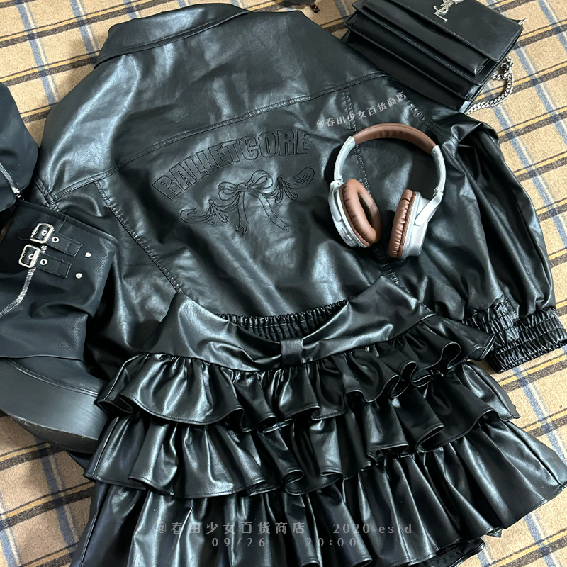 微胖显瘦大码辣妹pu皮裙短裙蛋糕裙高腰显瘦美式黑色高级感秋冬