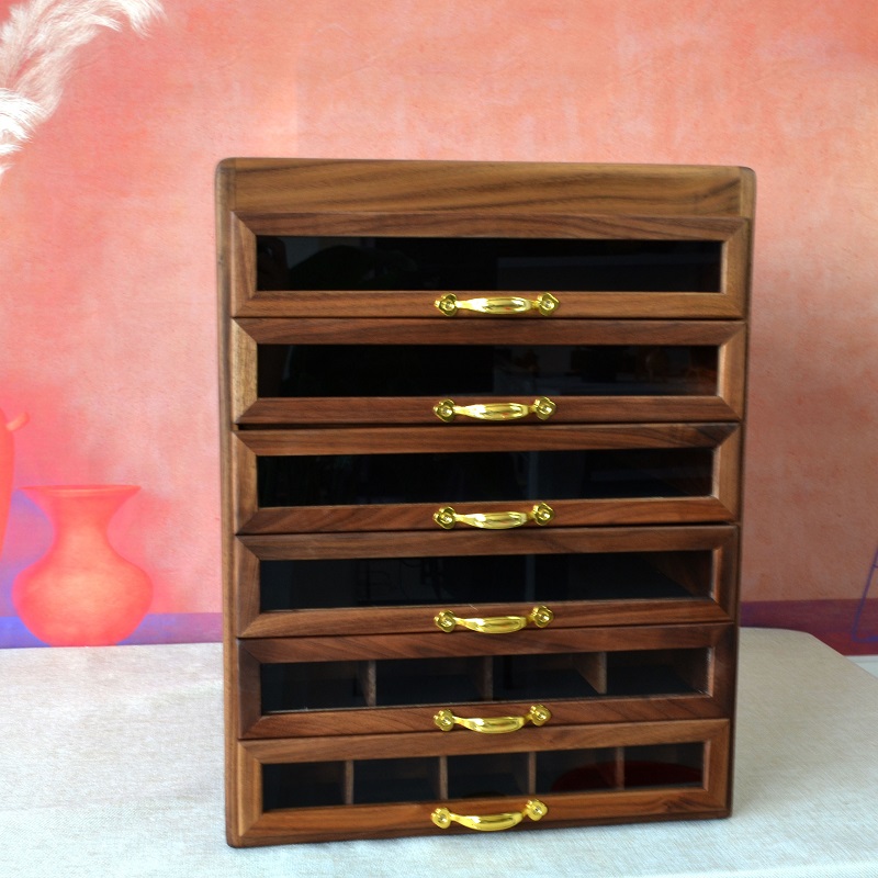 北美黑胡桃木实木多层首饰盒文玩收纳柜大容量复古法秀牙科茶具柜