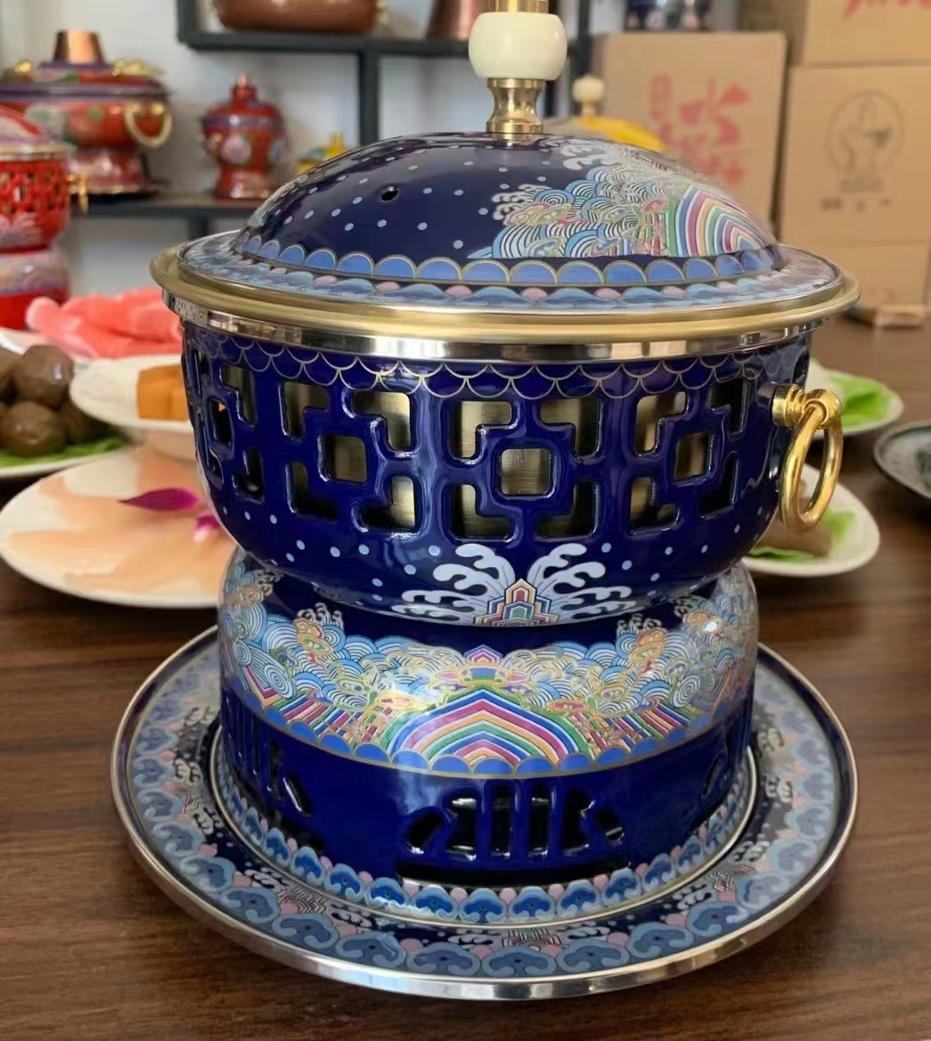 景泰蓝搪瓷酒精单人铜火锅
