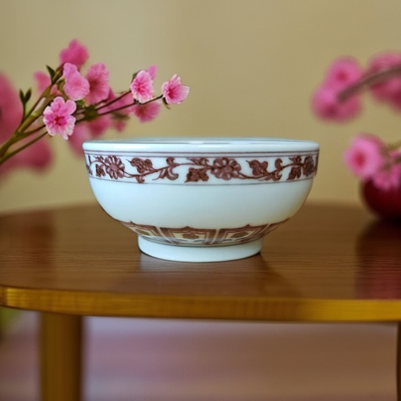 陶瓷主人杯 手工 花纹 手绘 白瓷 釉里红 缠枝莲 柴窑 釉下彩