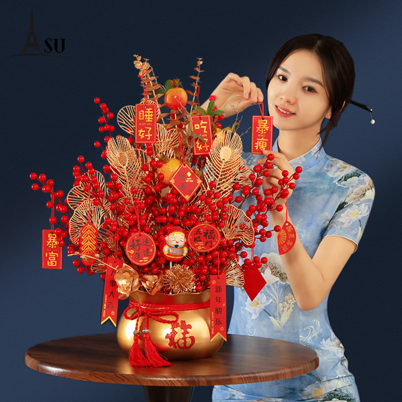 阿素乔迁之喜发财果假花仿真花福桶摆件客厅装饰婚庆结婚场景布置