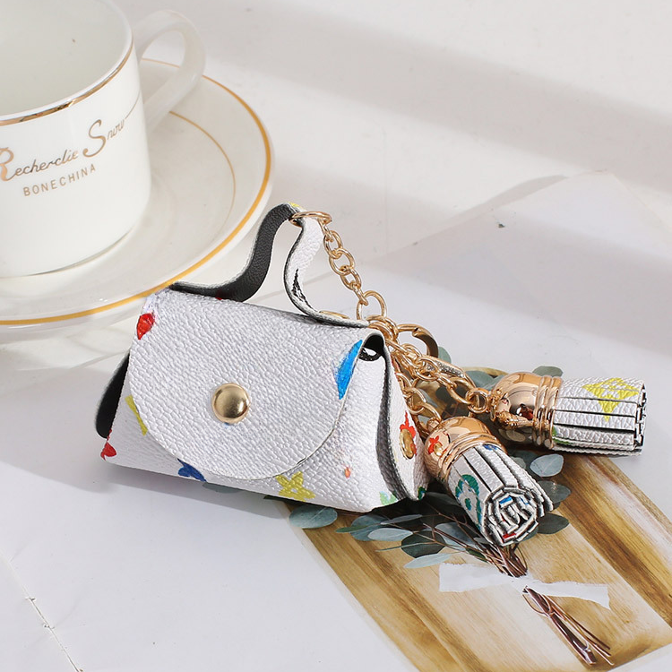 白彩色小花流苏零钱包迷你收纳耳机创意爆款小包挂件