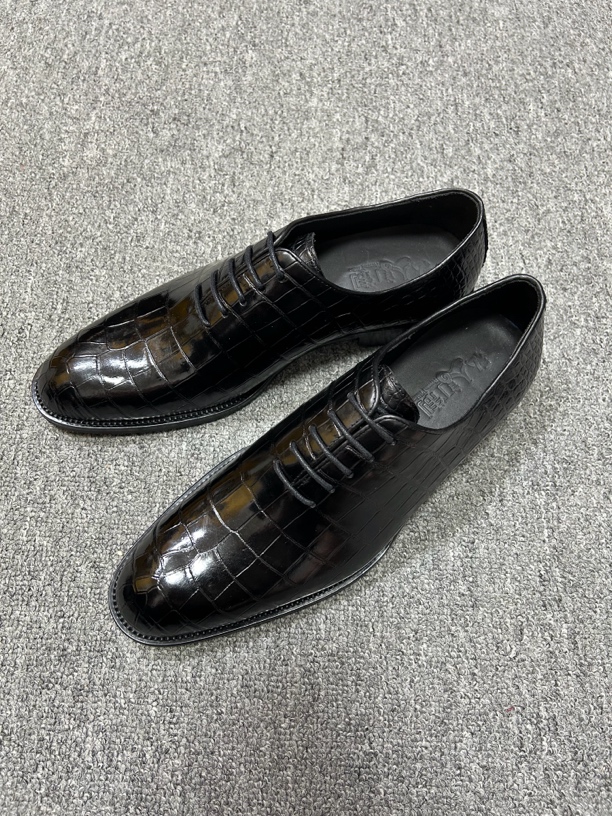 整张皮 男款鳄鱼正装商务绑带商务休闲鞋固特异