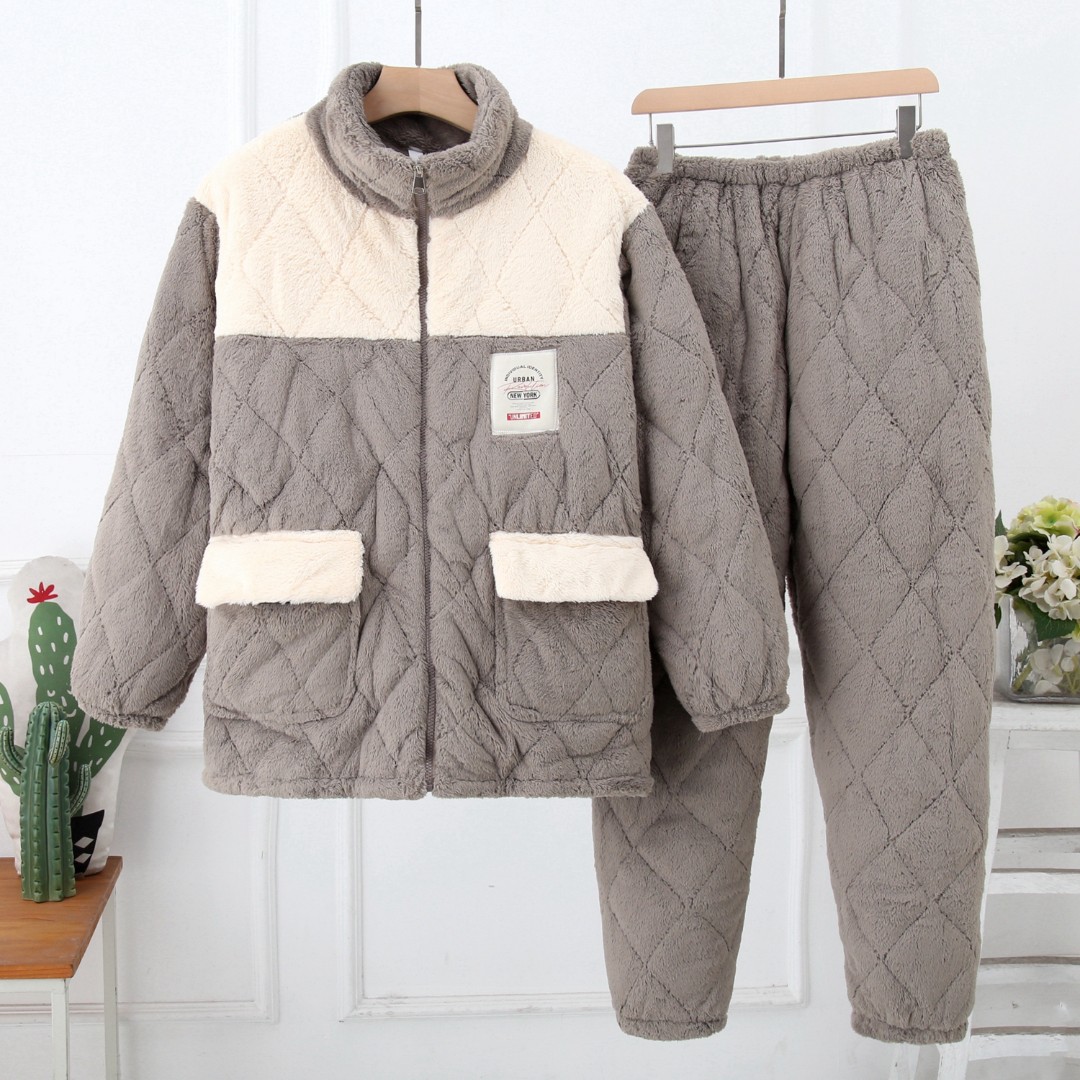 情侣款超厚冬款睡衣洋气三层夹棉加厚珊瑚绒家居服保暖套装可外穿