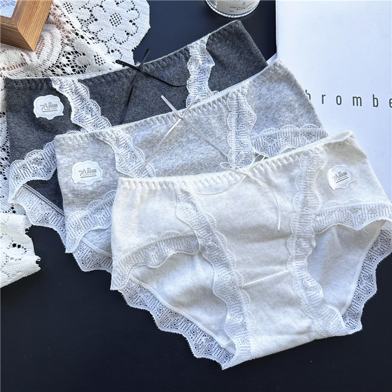 【80-130斤】3837#舒适~高开叉蕾丝边可爱性感纯欲低腰女内裤