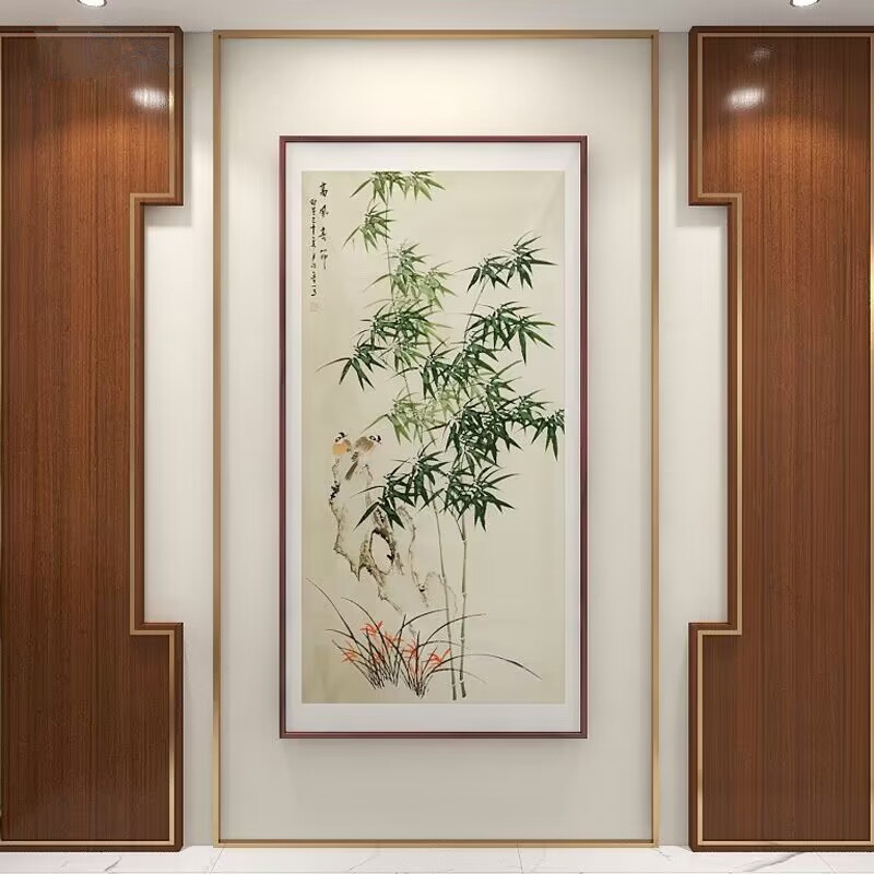 竹子挂画新中式玄关装饰画入户走廊过道壁画水墨国画竹报平安