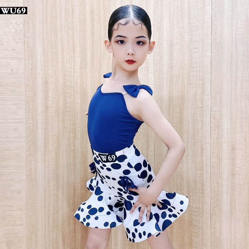 舞69高端女童春夏季少儿吊带拉丁舞训练服表演服舞蹈服舞服带鱼骨