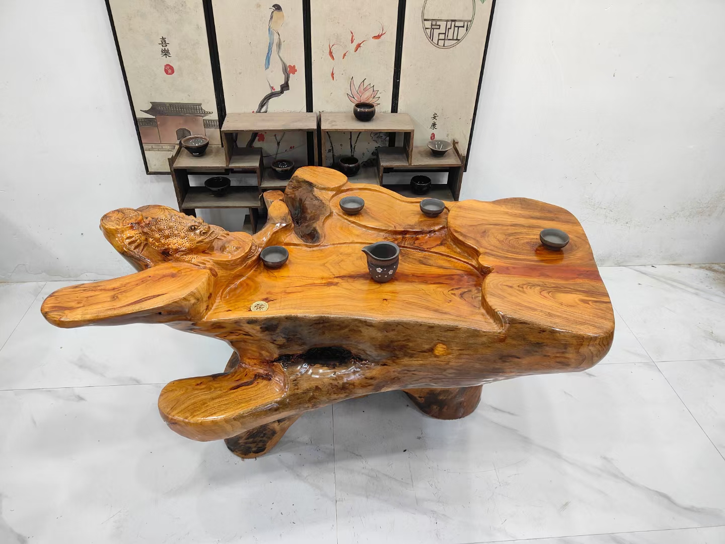 D2725香樟木整体根雕茶台，阳台家用茶几，招财进宝125-70-66厘米