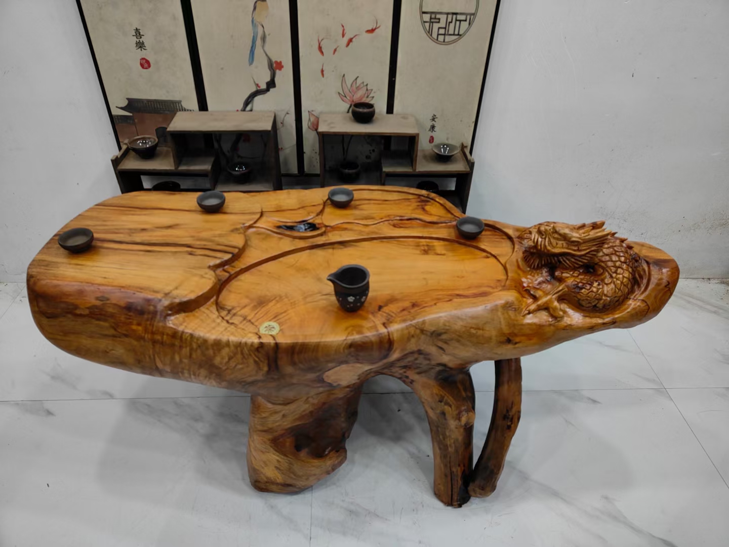 D2787香樟木整体根雕茶台阳台客厅茶几富贵金龙142-63-68厘米