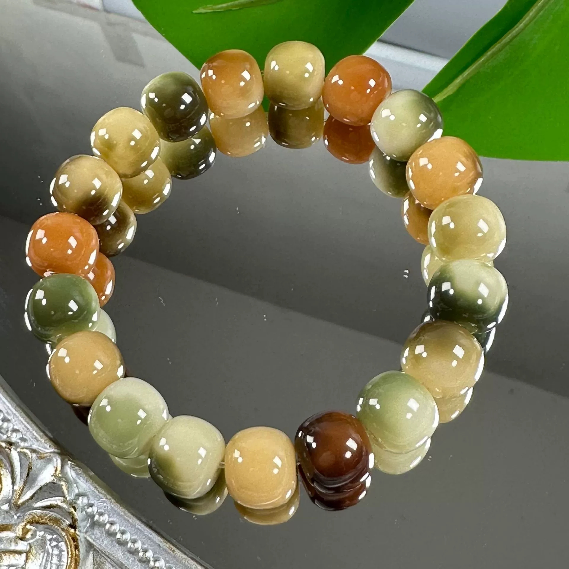 千梵禅艺 天然玉化老料菩提根手串花皮苹果珠精工精抛高货