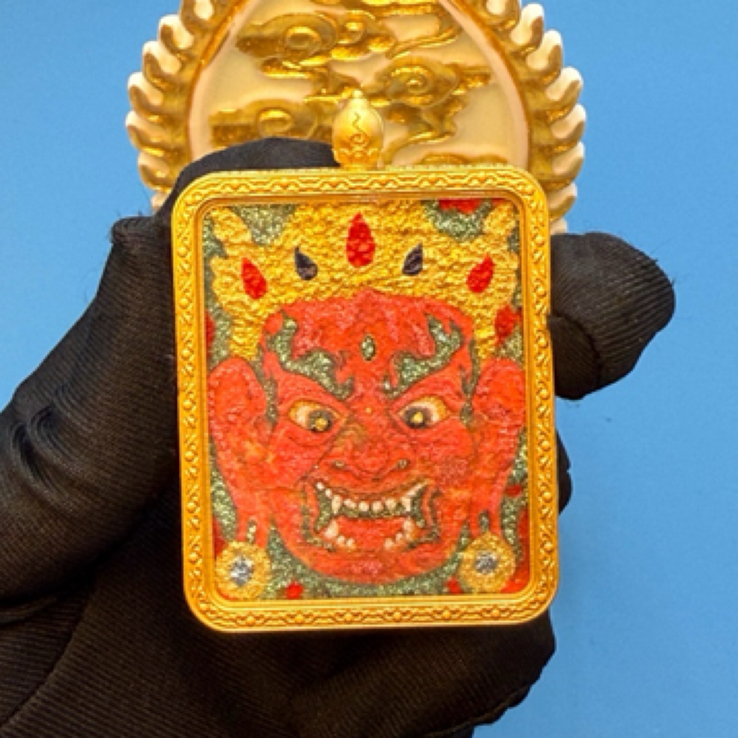 重工粗矿物 纯手绘唐卡  红财神