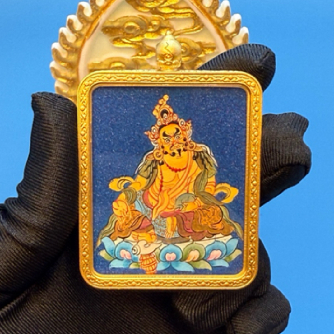 重工粗矿物 纯手绘唐卡 黄财神