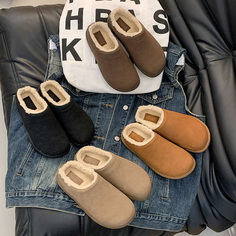 一脚蹬软底保暖休闲棉拖2024年冬季新款加绒勃肯鞋包头毛毛拖鞋女