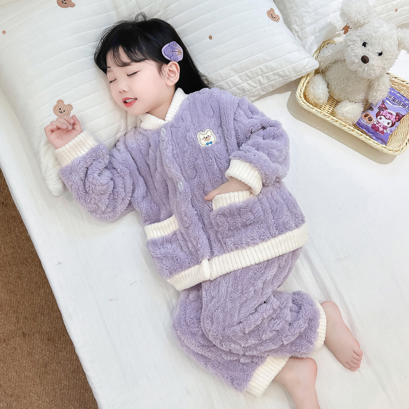 女童睡衣秋冬款2024新款儿童法兰绒家居服宝宝冬季珊瑚绒加厚保暖