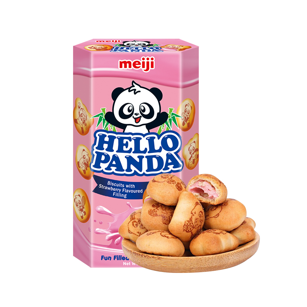 Meiji/明治 熊猫草莓夹心饼干 50g 新加坡进口