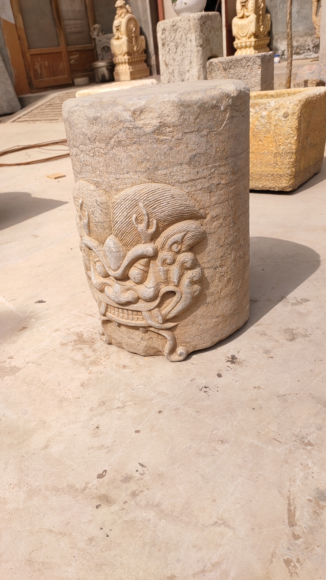 青石手工民俗客厅办公室空间陈设庭院美学石球