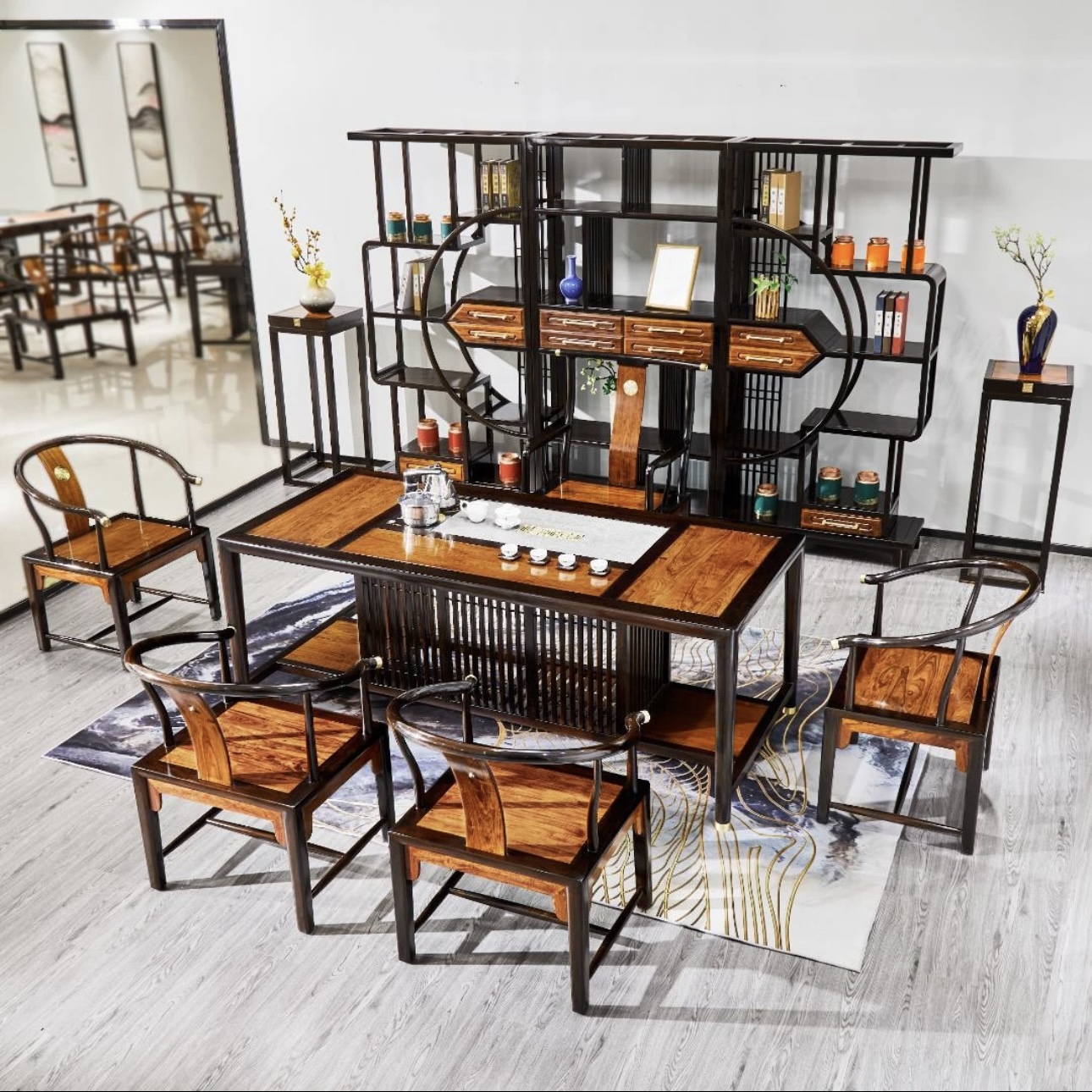 1.98米景明功夫茶台新中式茶桌椅榫卯工艺耐用