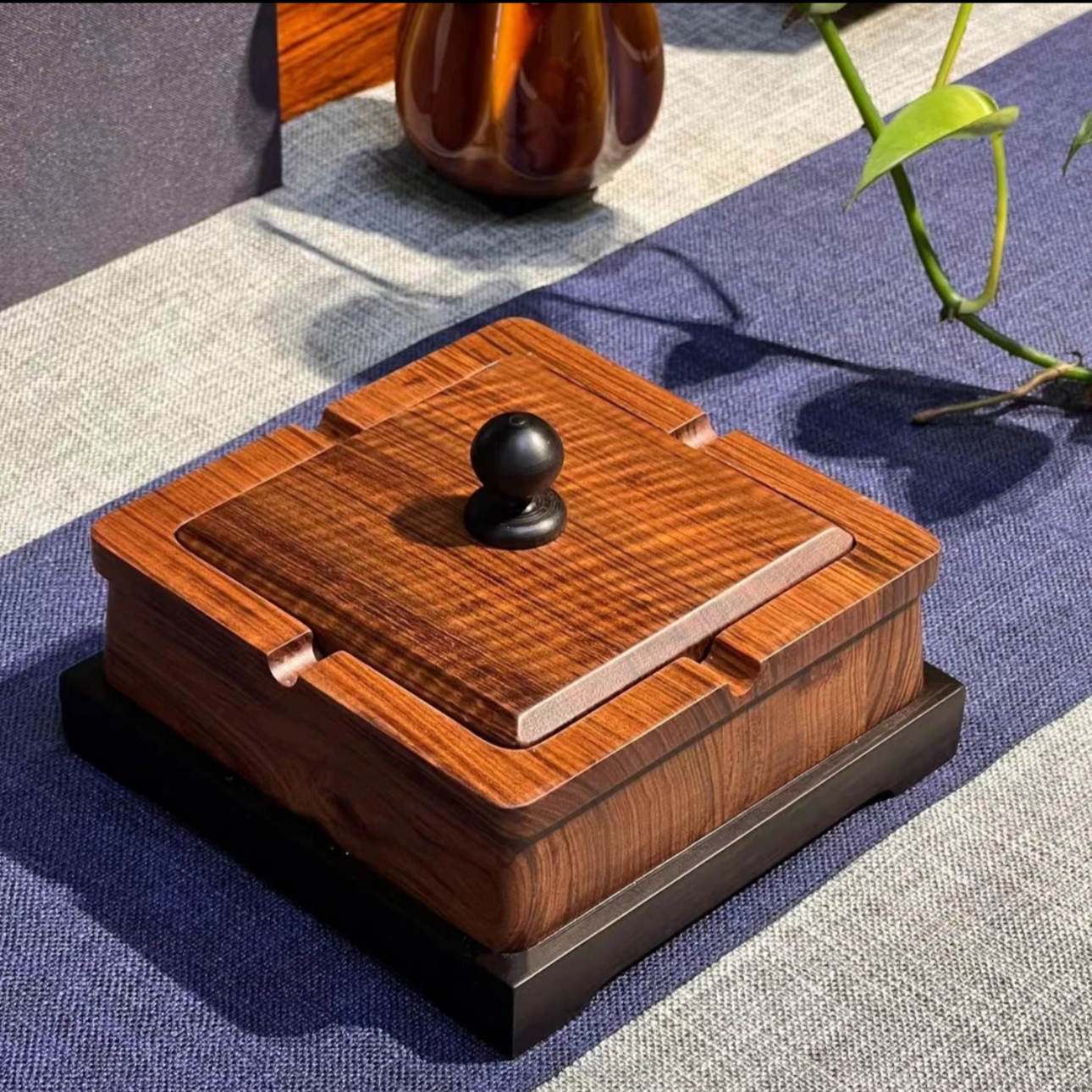 檀香木拼接紫光檀茶台配套轻奢新中式烟家用灰缸桌面摆件精致