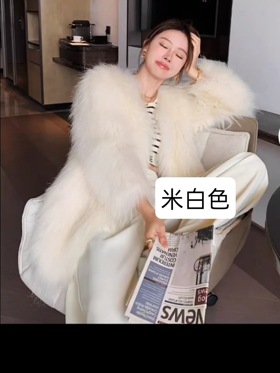 中长款貉子毛编织外套身长70