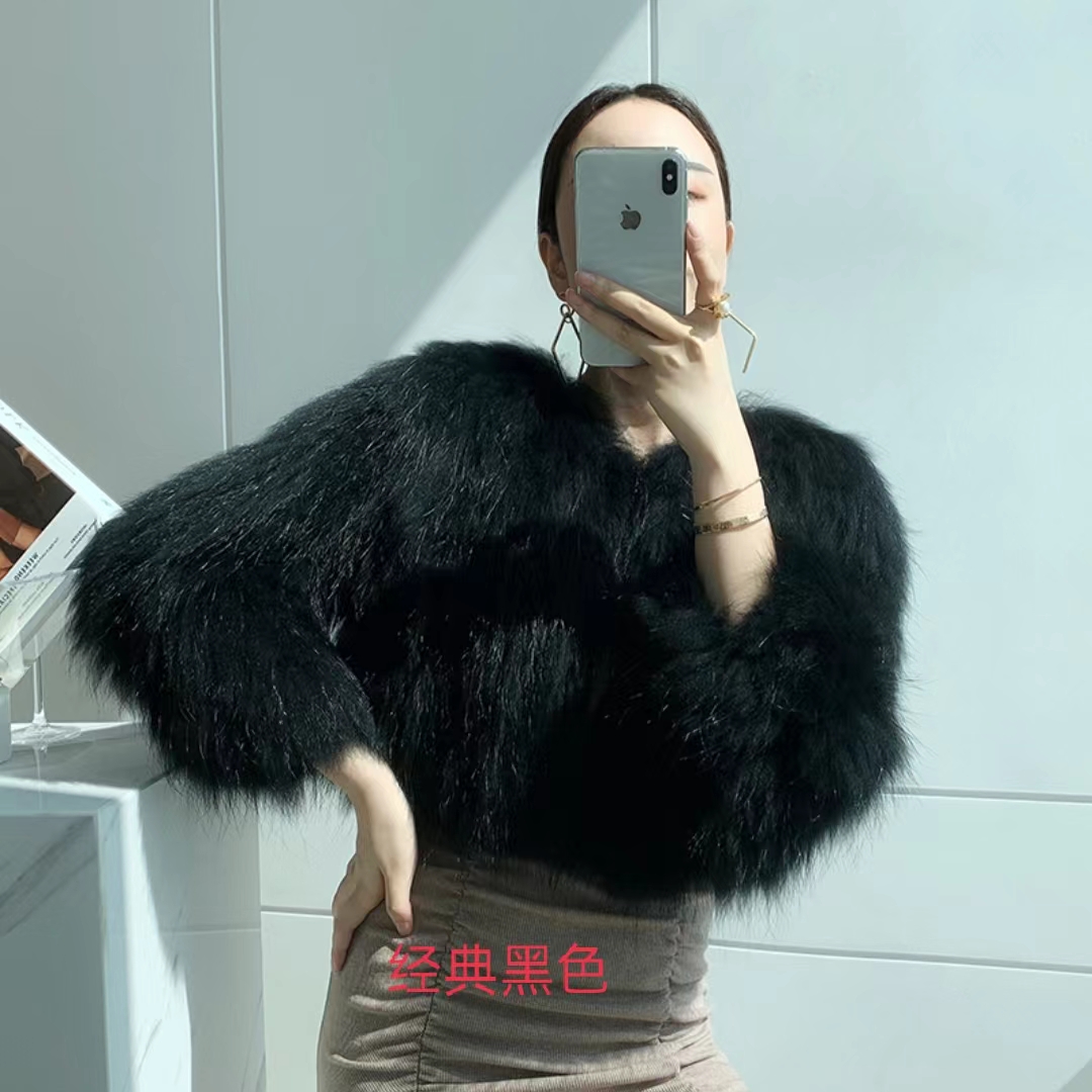 貉子毛编织外套超短40糎米