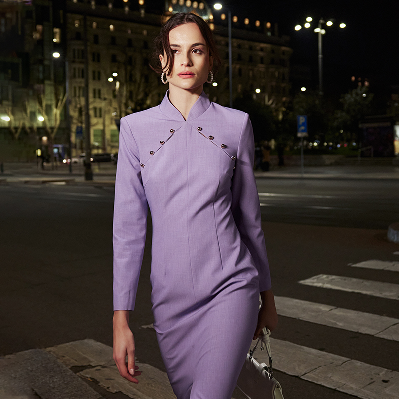 SenseByMei沿袭传统旗袍丰富改良前开叉燕尾复古中式旗袍连衣裙