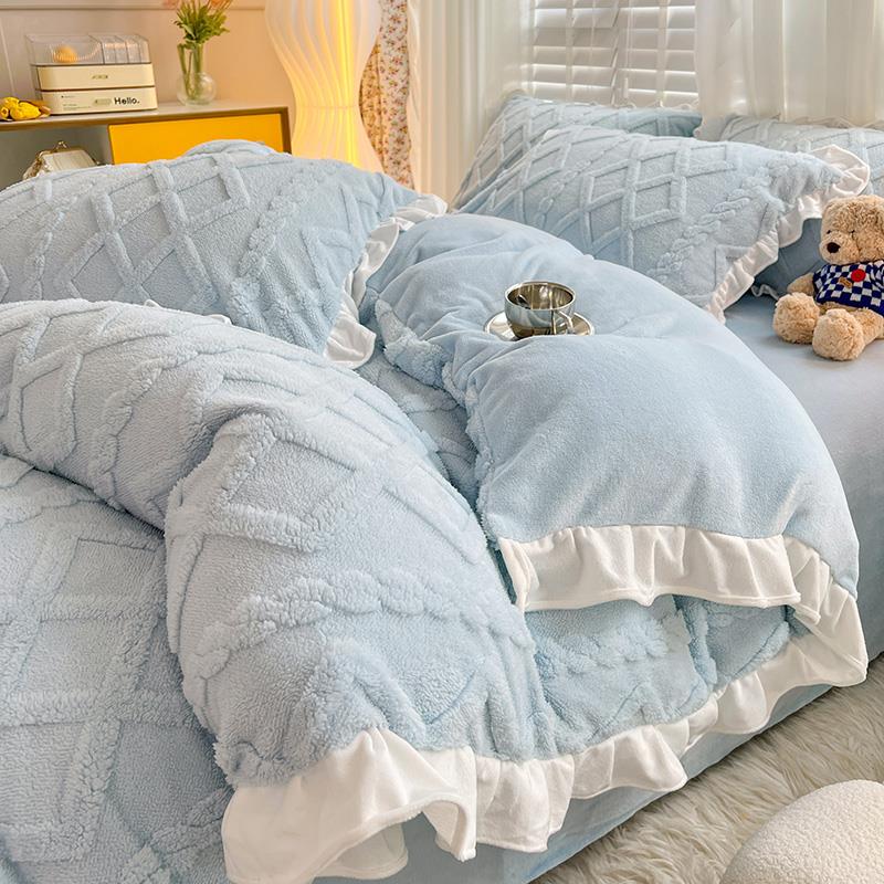 冬季加厚牛奶珊瑚绒四件套双面被套宝宝法兰绒加绒床单