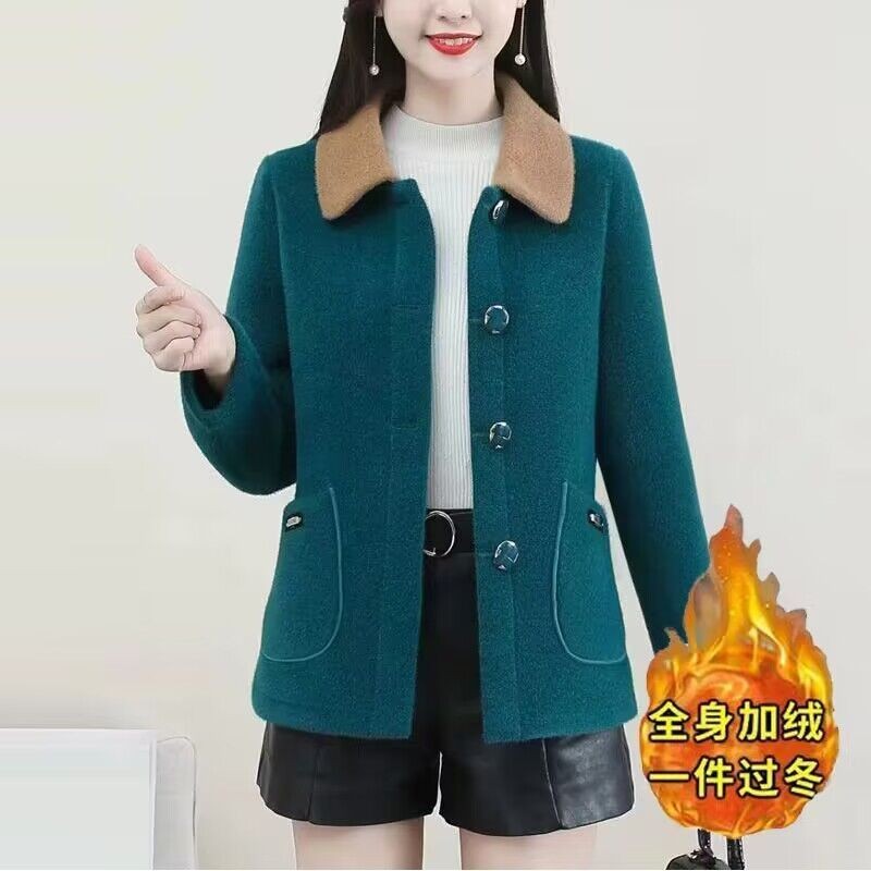 毛呢短外套女妈妈秋冬新款洋气质减龄百搭小个子加厚保暖呢子上衣