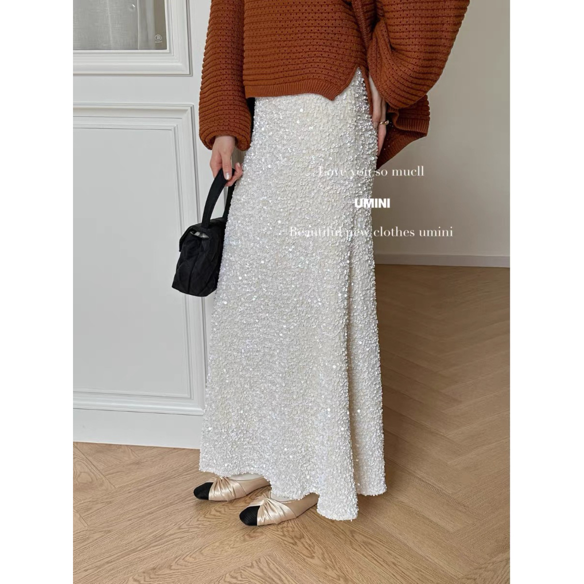 （xY推荐）秋季重工高质感丝绒亮片鱼尾百搭显瘦半身裙