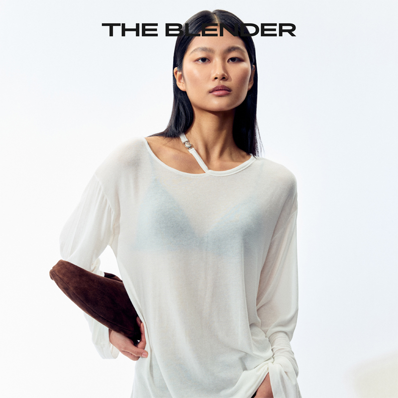 The Blender 宽松亲肤秋季长袖T恤纯色针织羊毛打底衫琥珀流光