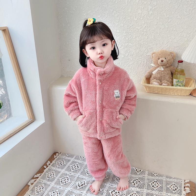 儿童法兰绒睡衣加绒宝宝秋冬珊瑚绒家居服儿童冬季保暖套装毛毛衣