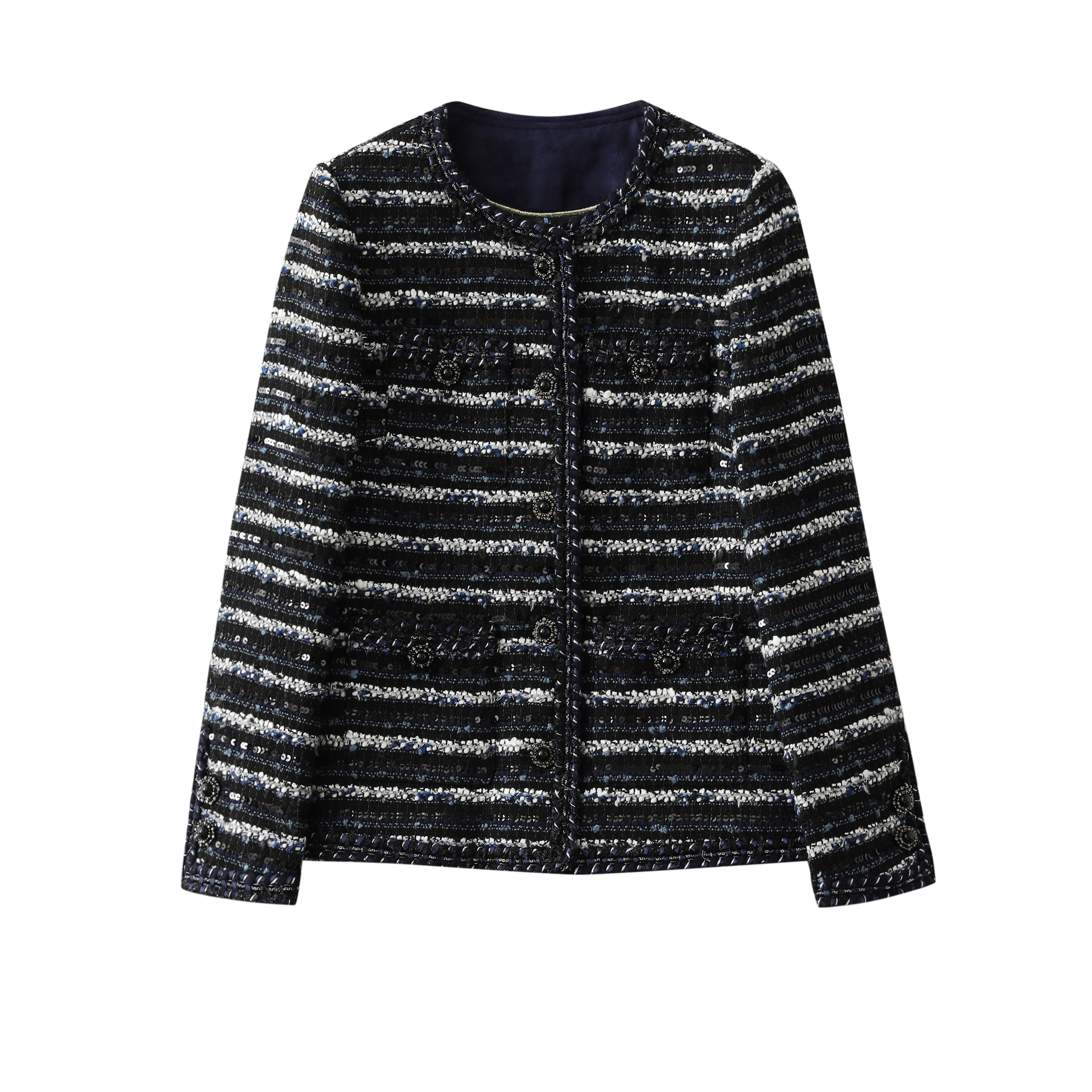 【莫扎特】特种纱显瘦藏青小香风秋冬季轻奢时尚粗花呢上衣女外套