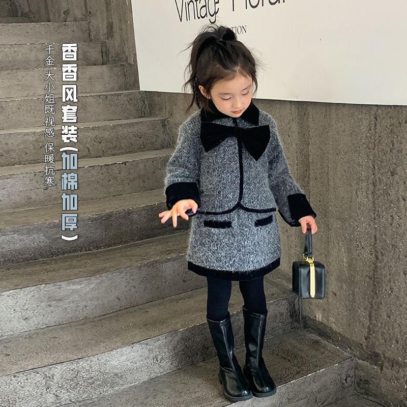 品巴拉巴拉女童秋冬毛呢套装儿童2024新款韩国童装小香风外套小童
