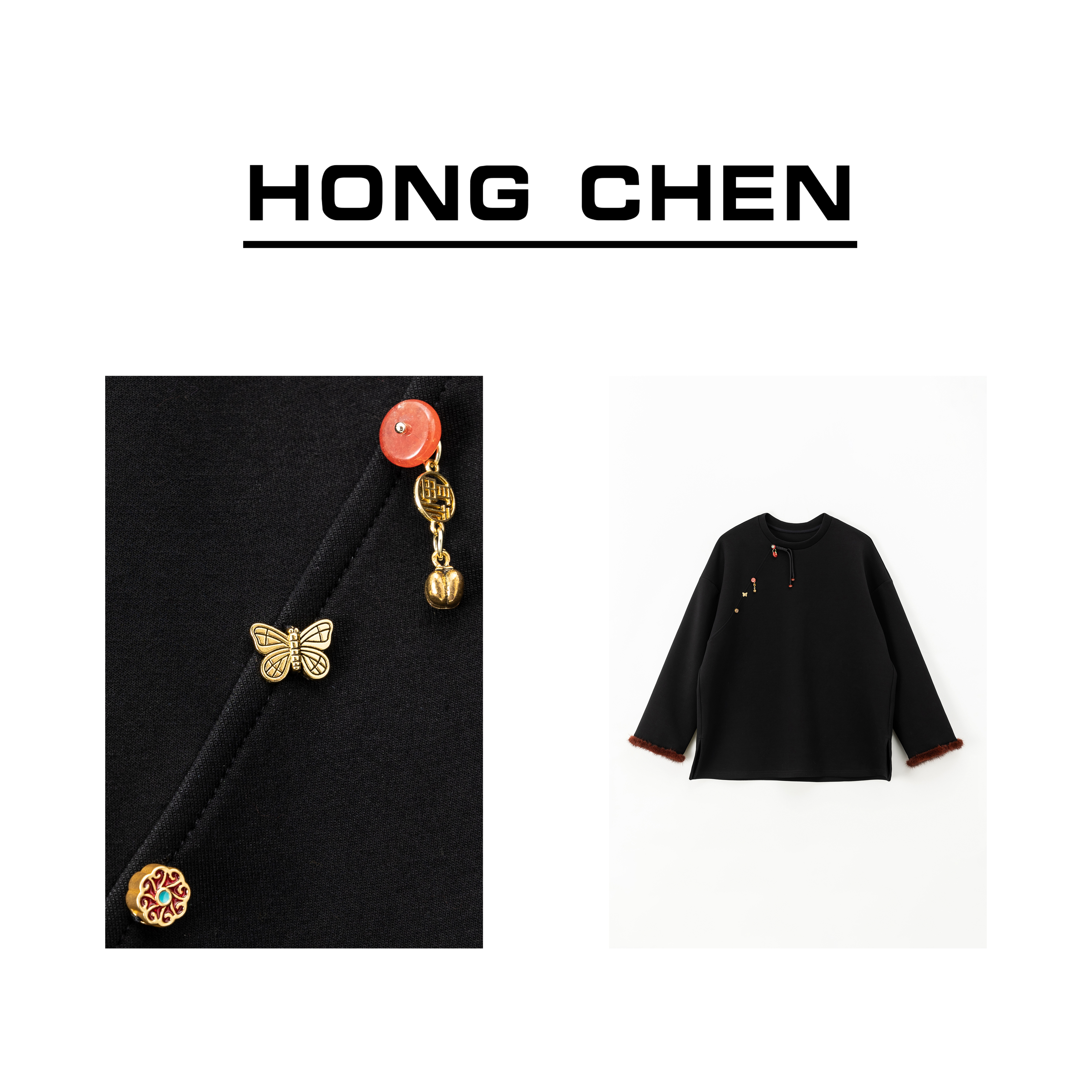 【虹辰】高端水貂毛圆领卫衣高级感百搭时尚气质优雅休闲宽松-HC825