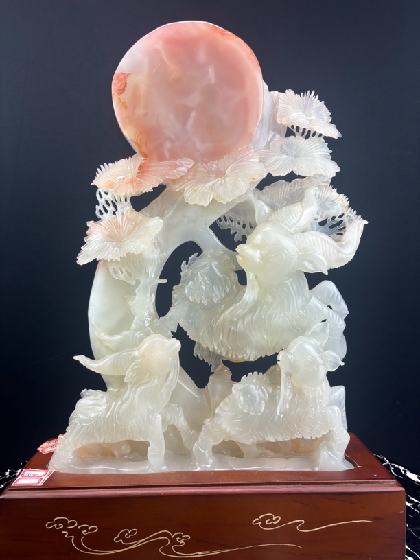 三阳开泰红花冰高档家居摆件