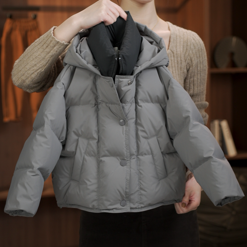 【1%】2024原版羽绒服冬季儿童加厚连帽洋气英伦韩版简约纯色新款潮