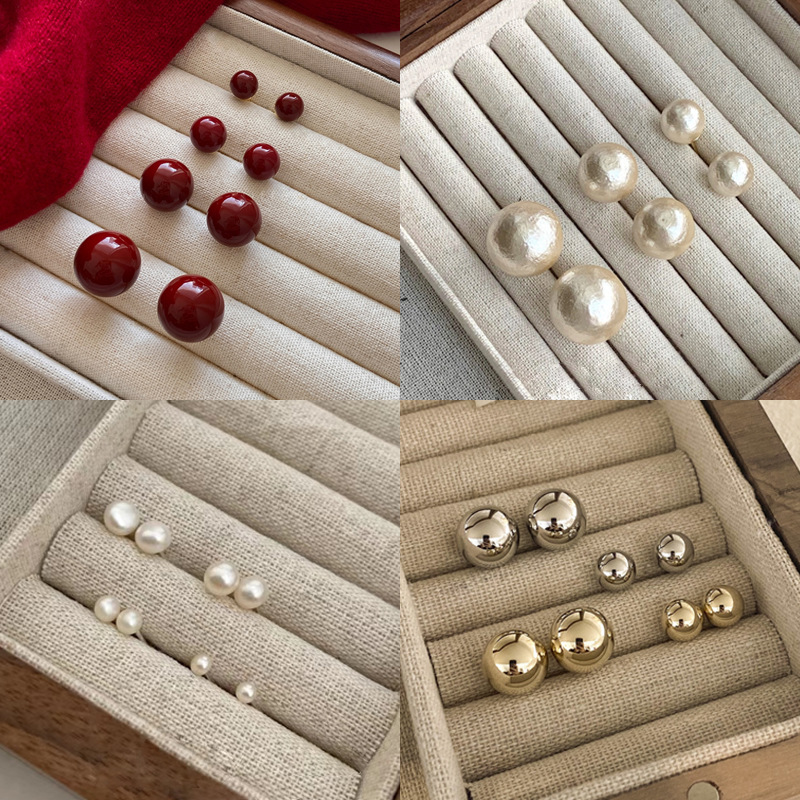 时尚925银针仿珍珠耳钉女韩系fever秋冬小众感轻奢小众设计感耳饰